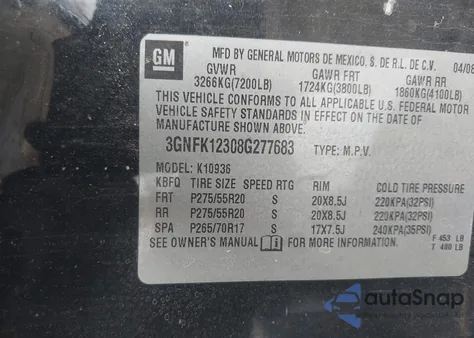 2008 Chevrolet Avalanche 1500 Ltz z USA, uszkodzony, nr VIN 3GNFK12308G277683